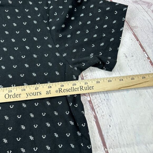 True Religion Shirt Mens XL Black All Over TR Horseshoe Logo Graphic Print Tee - Picture 7 of 9
